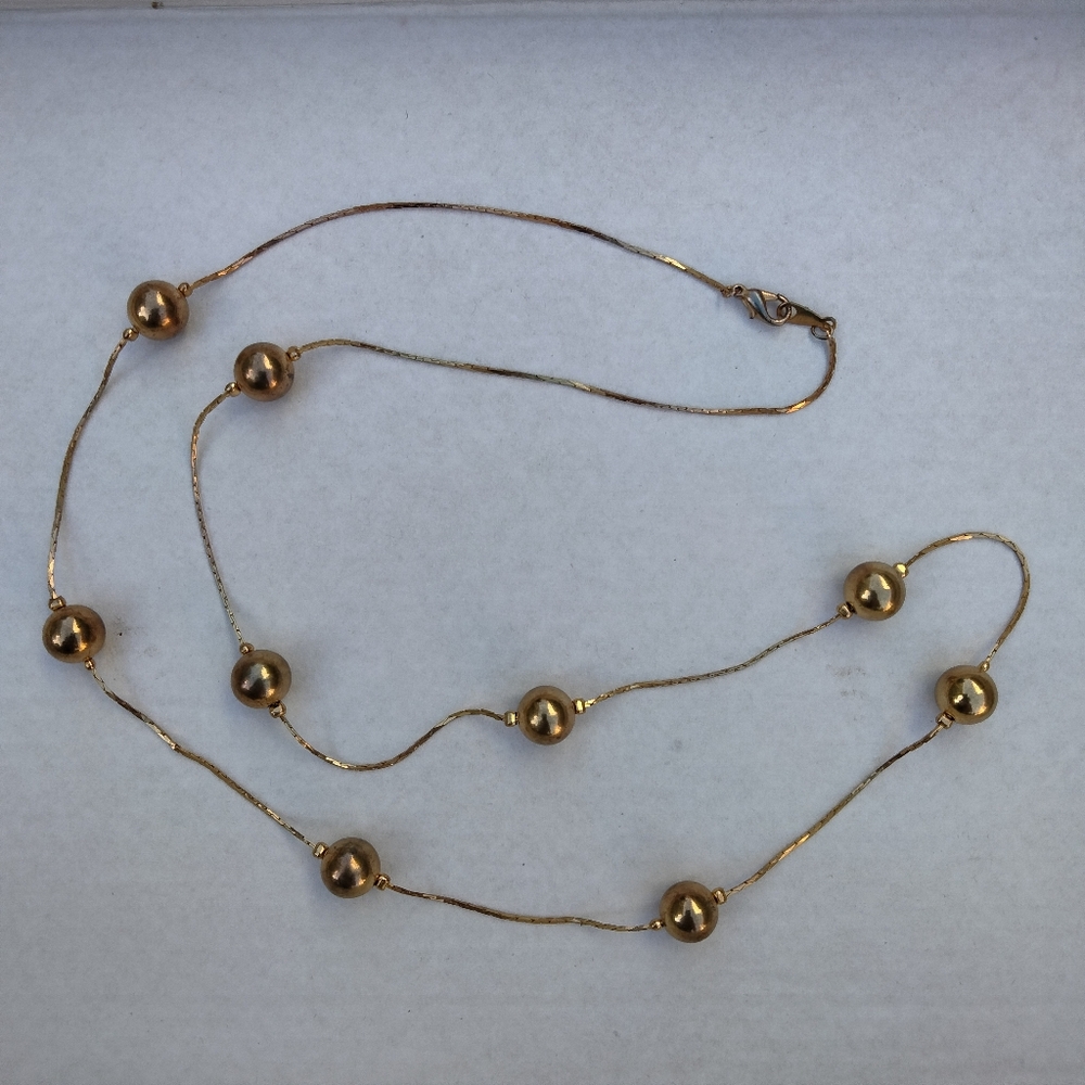 Vintage Gold Tone Metal Bead Station Necklace - Elegant Women’s Jewelry